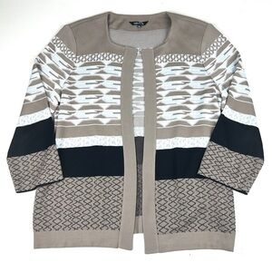 Misook Cardigan Jacket Women Large Beige White Acrylic Blend Geometric Design